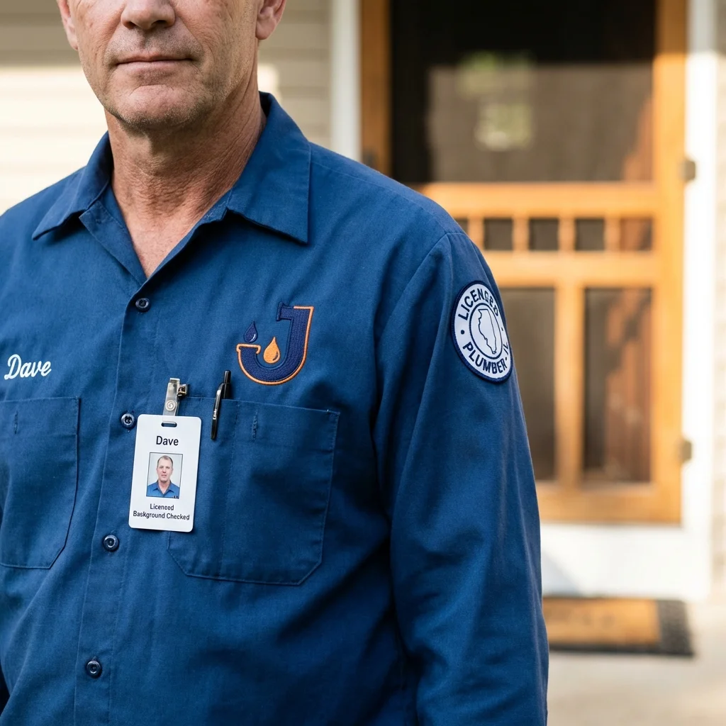 Licensed plumber showing ID badge in Maringouin, LA