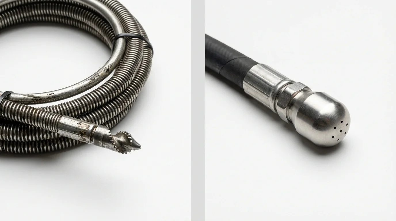 Drain snake cable and hydro jetting nozzle used for drain cleaning in Maringouin, LA