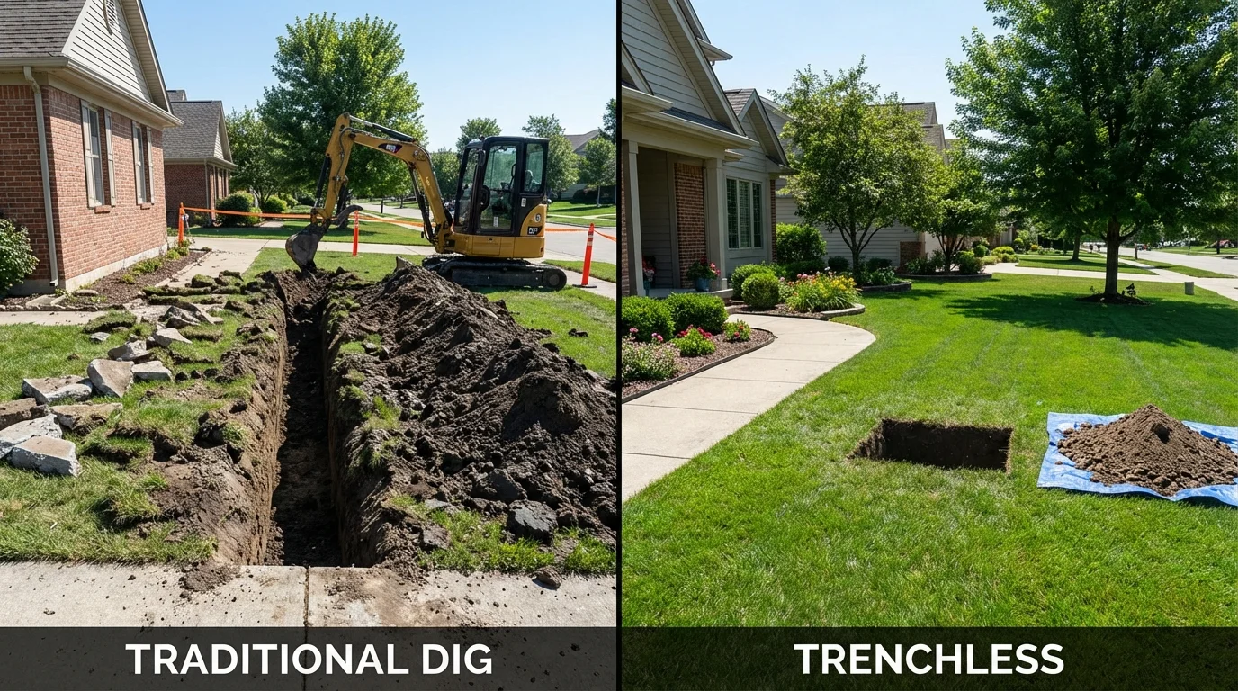 Trenchless sewer repair with minimal yard damage versus traditional excavation in Maringouin, LA